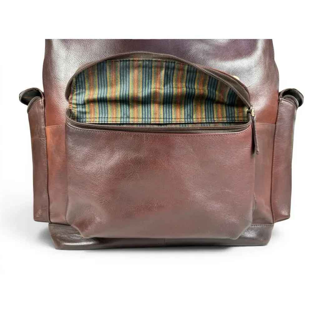 Bosca Leather Backpack Mens Large 40L Laptop Travel Bag Brown Full Grain Utility